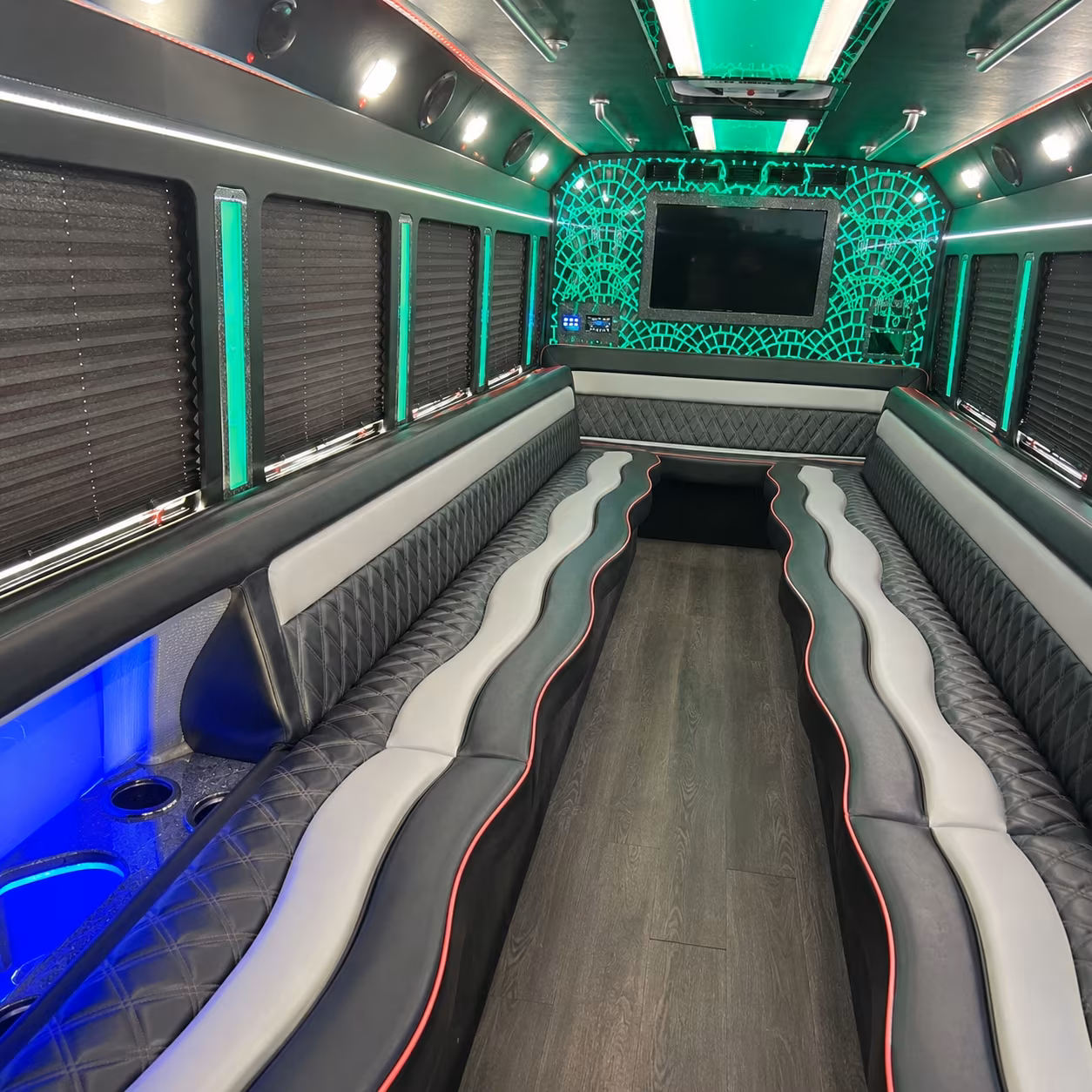 Group beside a Mercedes Sprinter limo in Fort Lauderdale